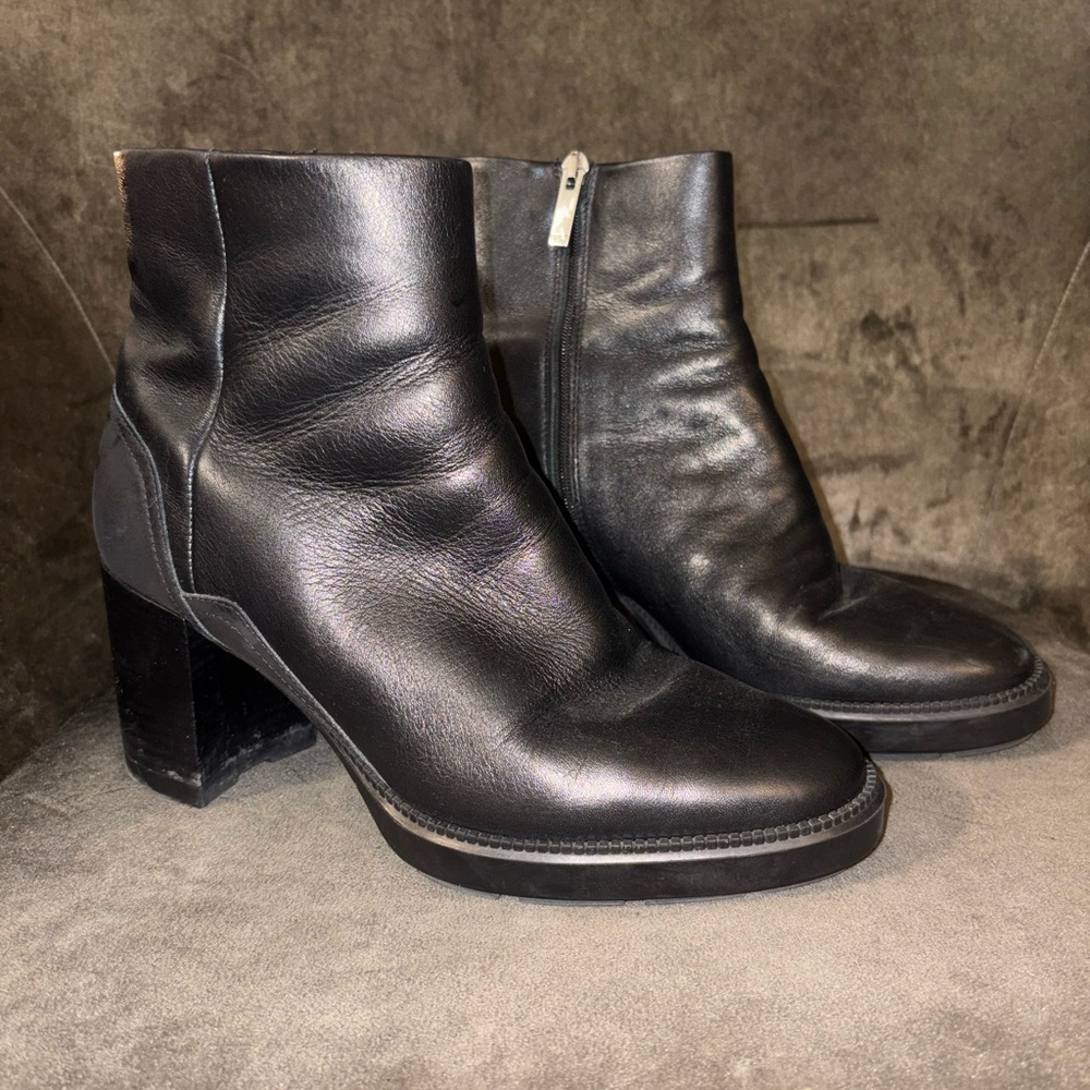 Aquatalia Black Leather Block Heel Ankle Boots - Picture 3 of 7